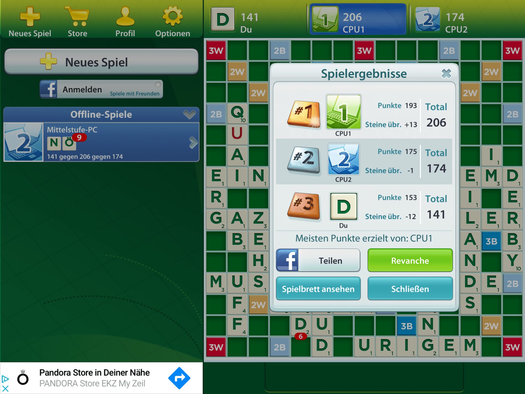 Scrabble App Spielende