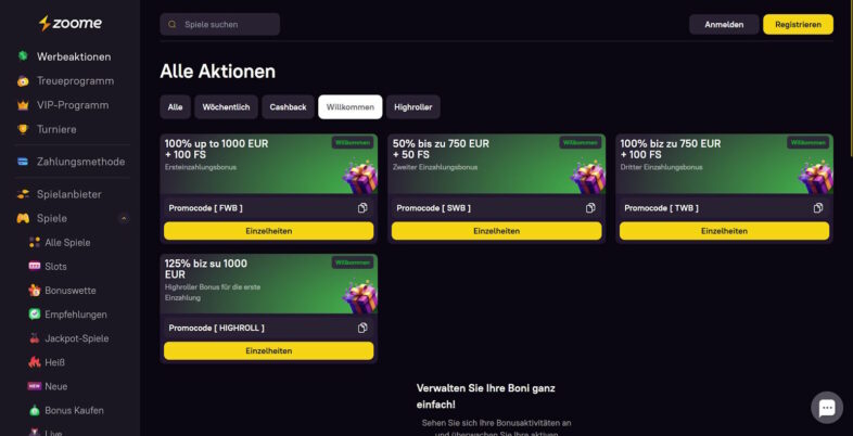 Zoome Casino 3 zoome bonusaktionen
