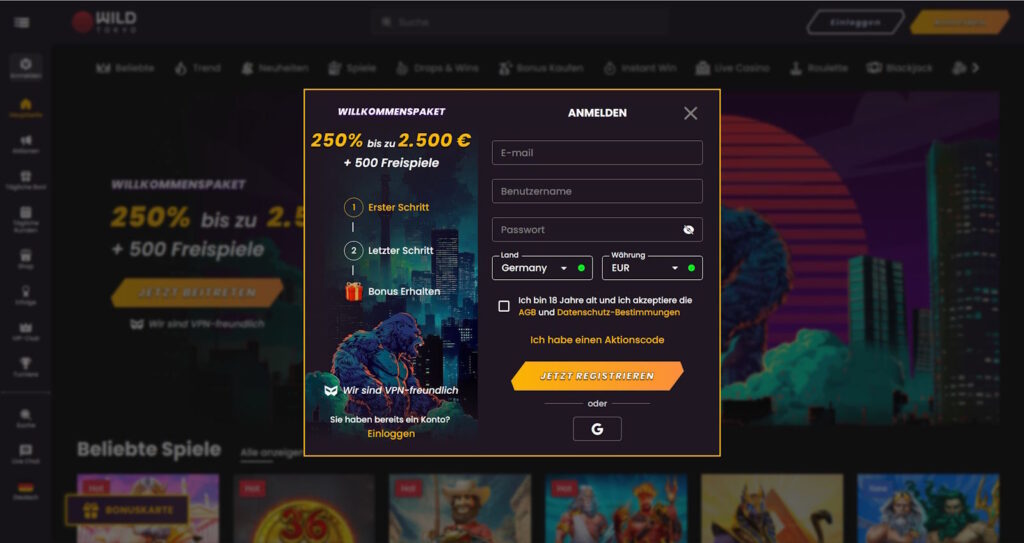 Wild Tokyo Registrierung