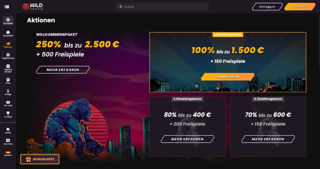 wild tokyo Neukundenbonus