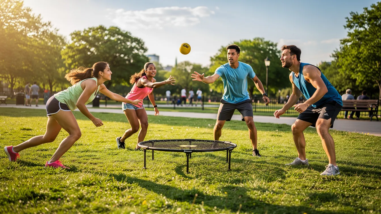 Outdoorspiele für Erwachsene: Die besten Ideen für Garten, Park & Strand 3 Outdoorspiele für Erwachsene, für vier Erwachsene auf einer Wiese